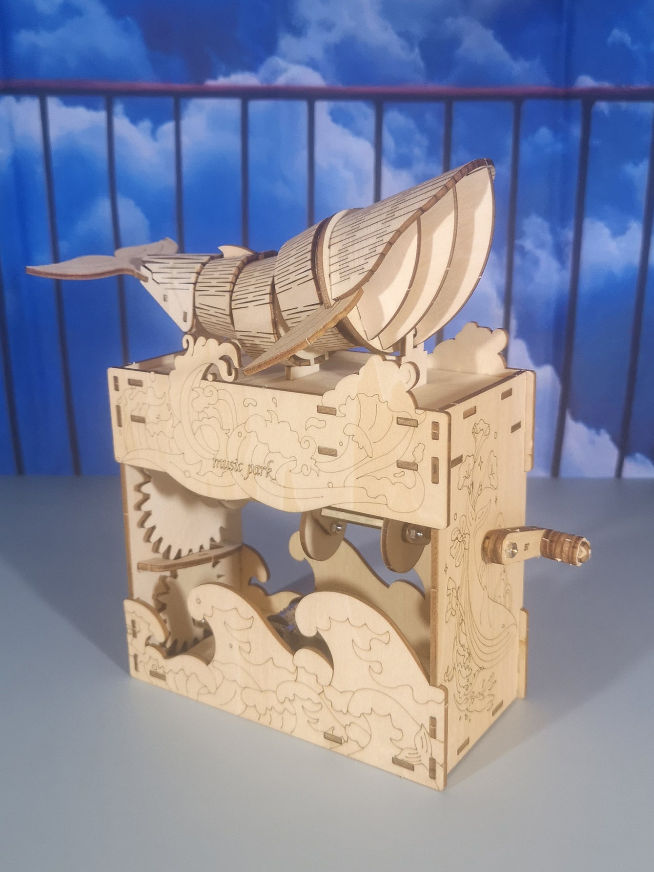 3d wooden puzzle Hand Whale music box