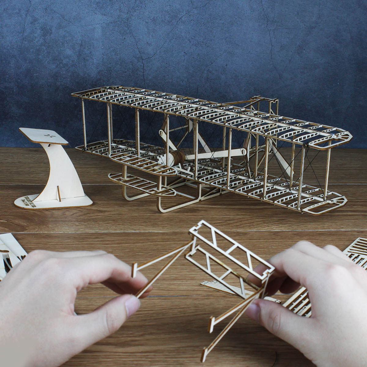 3d Wright Brothers Airplane Wooden Puzzle Retro Mechanical Assemble Building Blocks Model Kits DIY for Kid Adult Montessori Gift